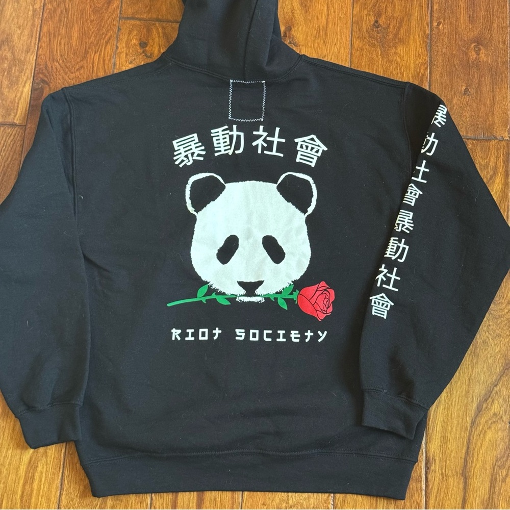 Riot Society Black Hoodie with Panda Graphic size M